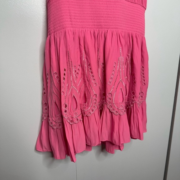 Ramy Brook - Tilly Smocked Mini Dress high neck pink eyelet - XS NWT - Picture 3 of 12